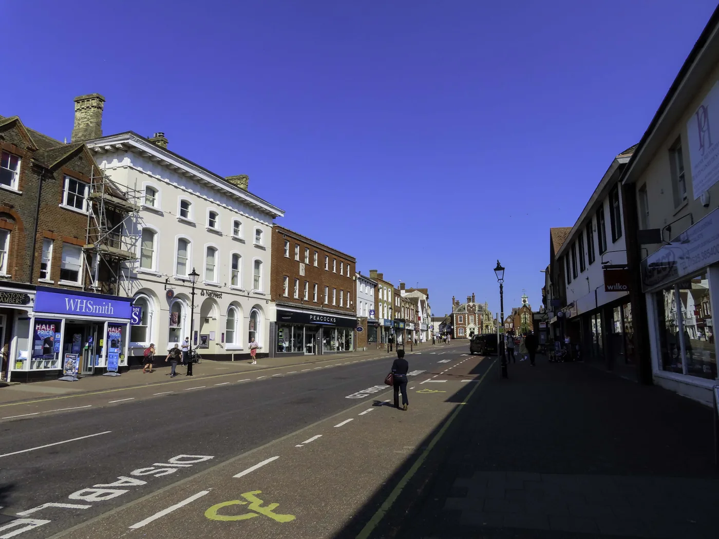 Leighton Buzzard High Street, the town's main artery and the site of the Tuesday and Saturday market