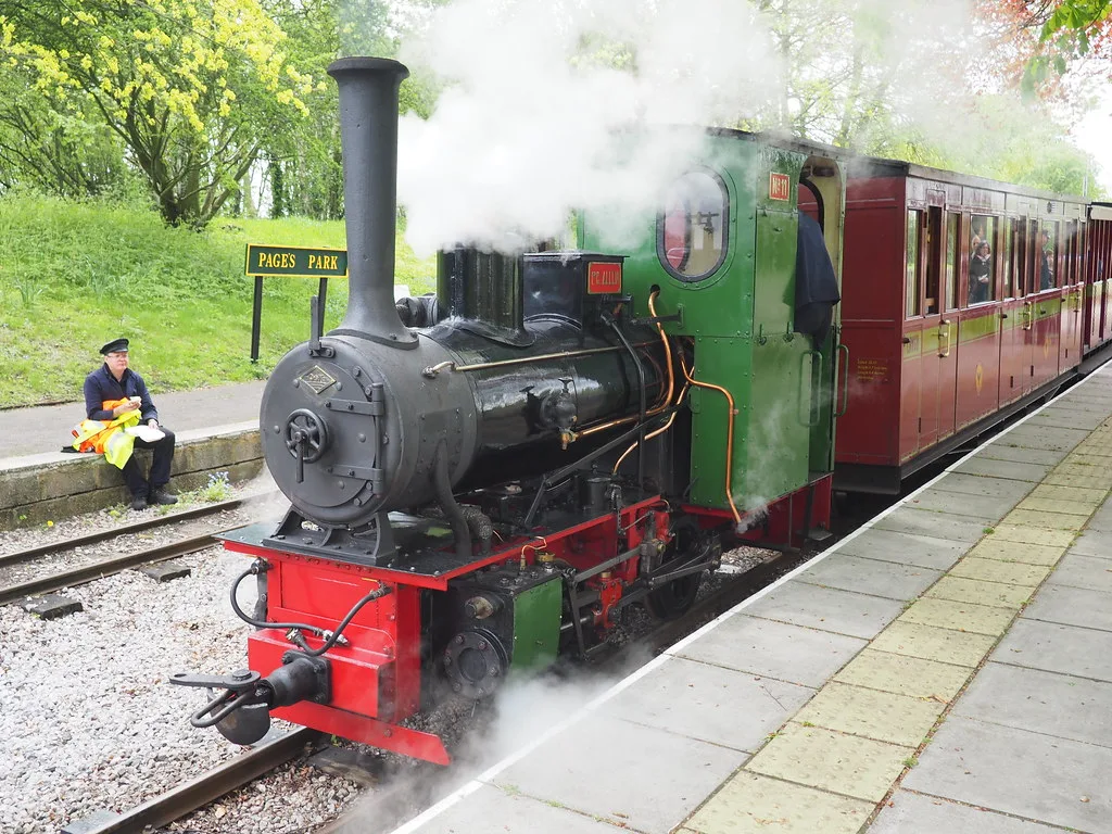 The steam locomotive P.C. Allen at Page's Park station on the Leighton Buzzard Railway, currently the subject of a restoration appeal